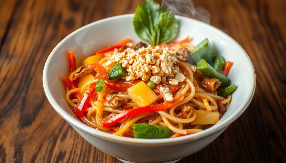 Asian noodle dish with peanuts