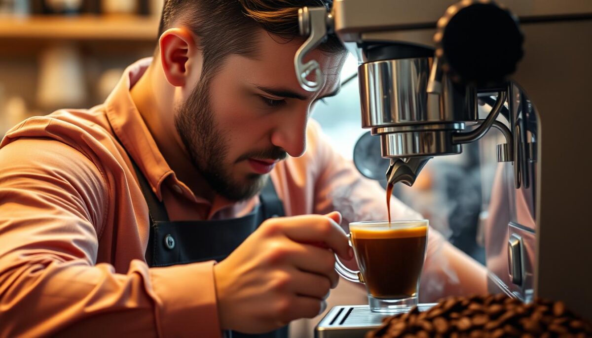 barista brewing espresso