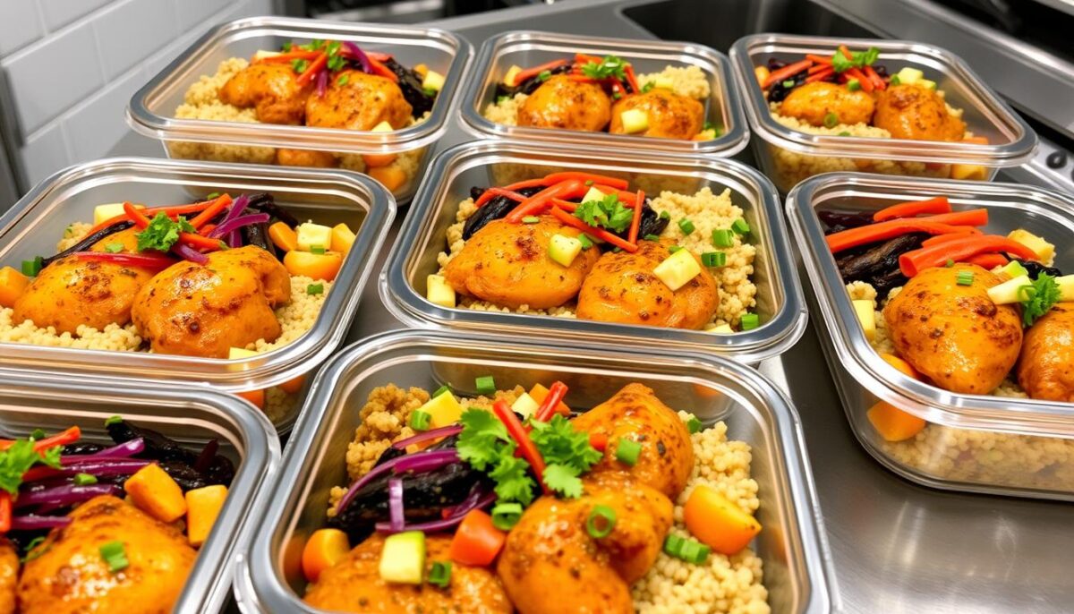 meal prep containers filled with chicken thigh meals